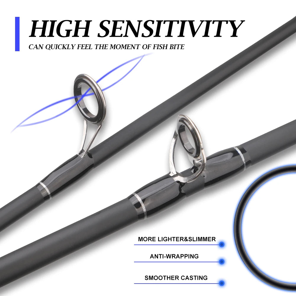 ROLLFISH Carbon Fiber Spinning Casting Fishing Rod M Power Fast Action For Freshwater & Saltwater Bass Trout Carp Fish