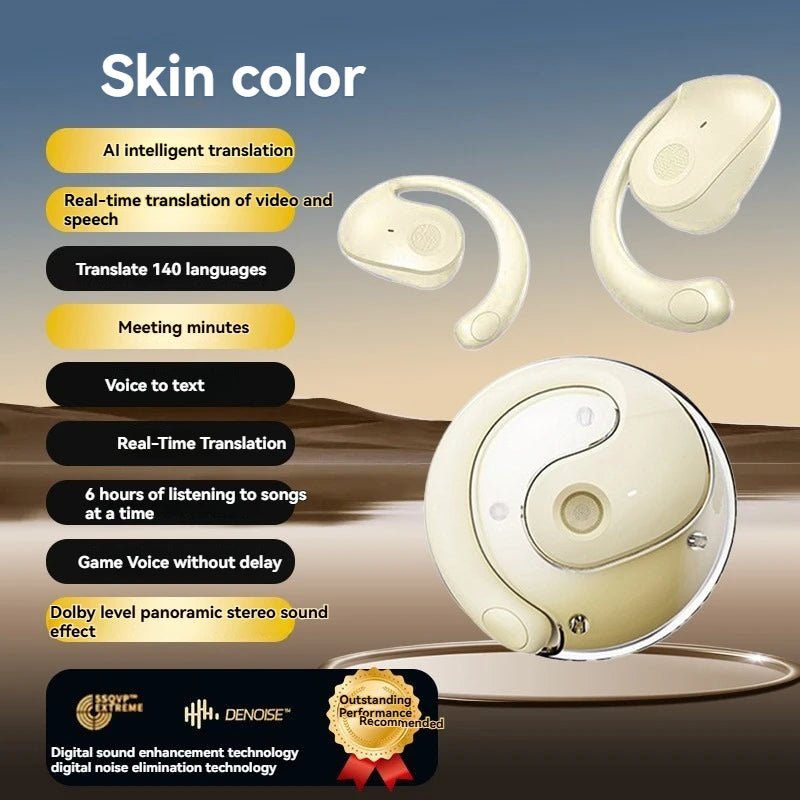 Wireless Bluetooth AI Real - time Language Translation Earphones 144 Languages Ear Hanging Headphone Translator For Busine - memorylane shop