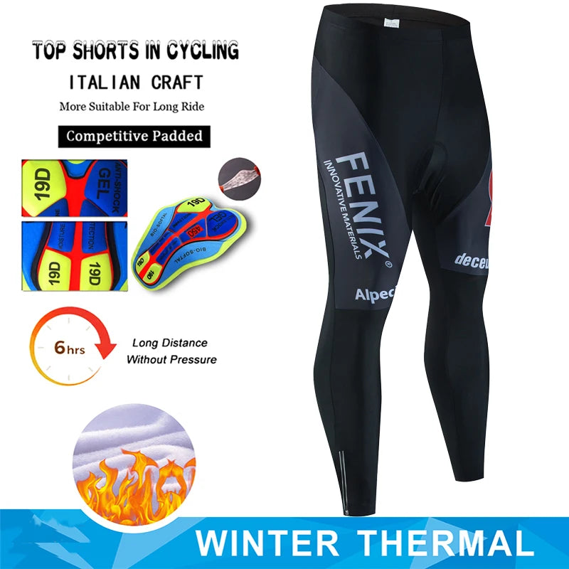 Alpecin Cycling Pants Winter Fleece Thermal Cycling Tights Men Cycling Bib Pants Windproof Bike Long Trousers MTB 19D GEL Padded