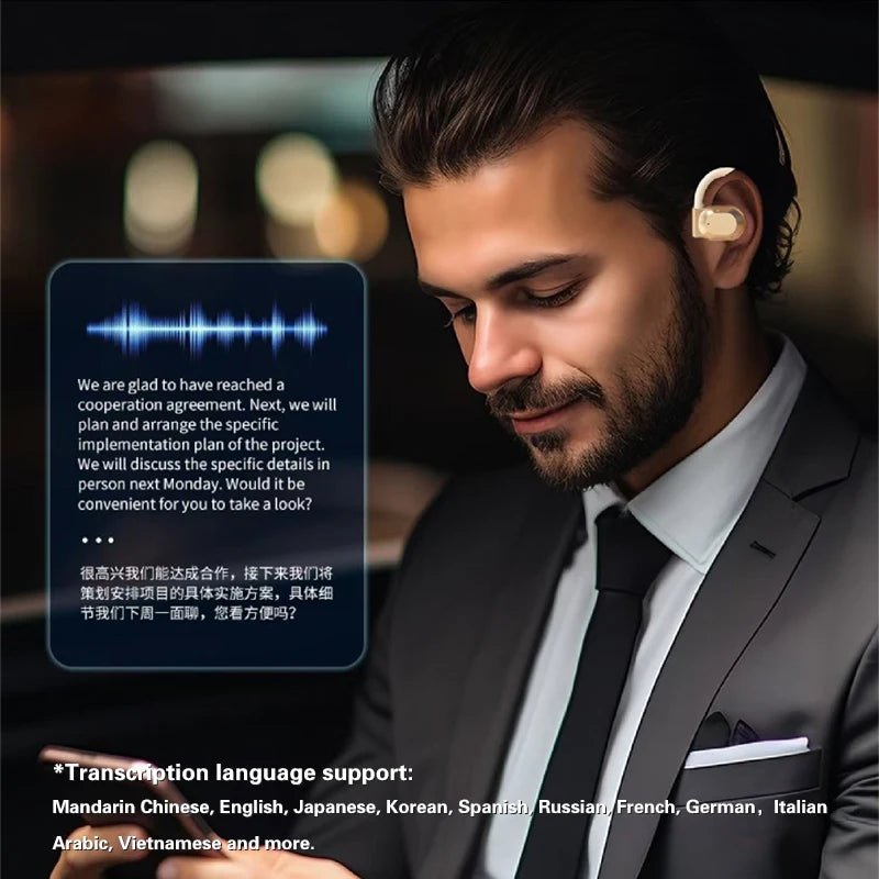 Wireless Bluetooth AI Real - time Language Translation Earphones 144 Languages Ear Hanging Headphone Translator For Busine - memorylane shop
