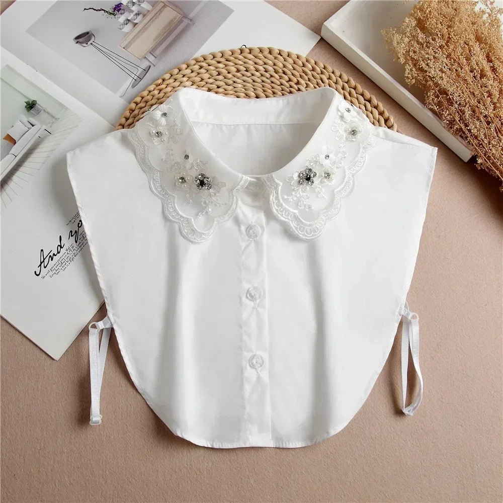 Fashion 2025 Front Tie White Fake Collar for Women Stand Detachable Collar Fake Girls Vintage Lace Ladies False Blouse Collar - memorylane shop