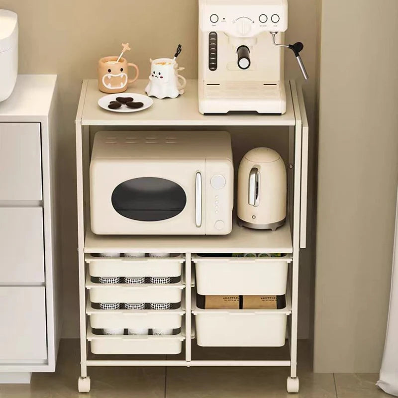 Kitchen Island Cart with 6 Drawers – Rolling Sideboard Cabinet with Extended Desktop