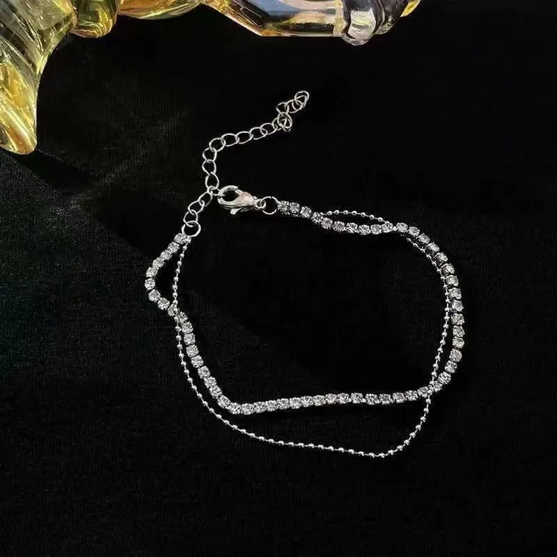 Women Foot Accessorie Summer Beach Barefoot Sandals Bracelet Crystal Silver Color Chain Link Anklets - memorylane shop