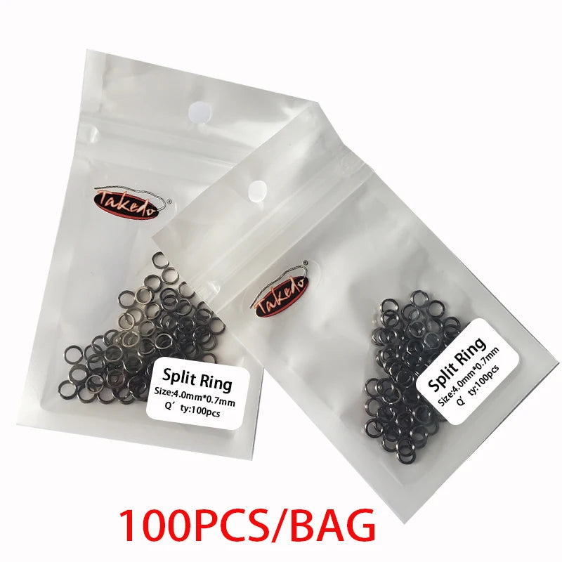 TAKEDO 100PCS/BAG New Arrival Black Nickel Flaser Double Split Ring Stainless Steel Fishing Accessories Connector Fishing Lures