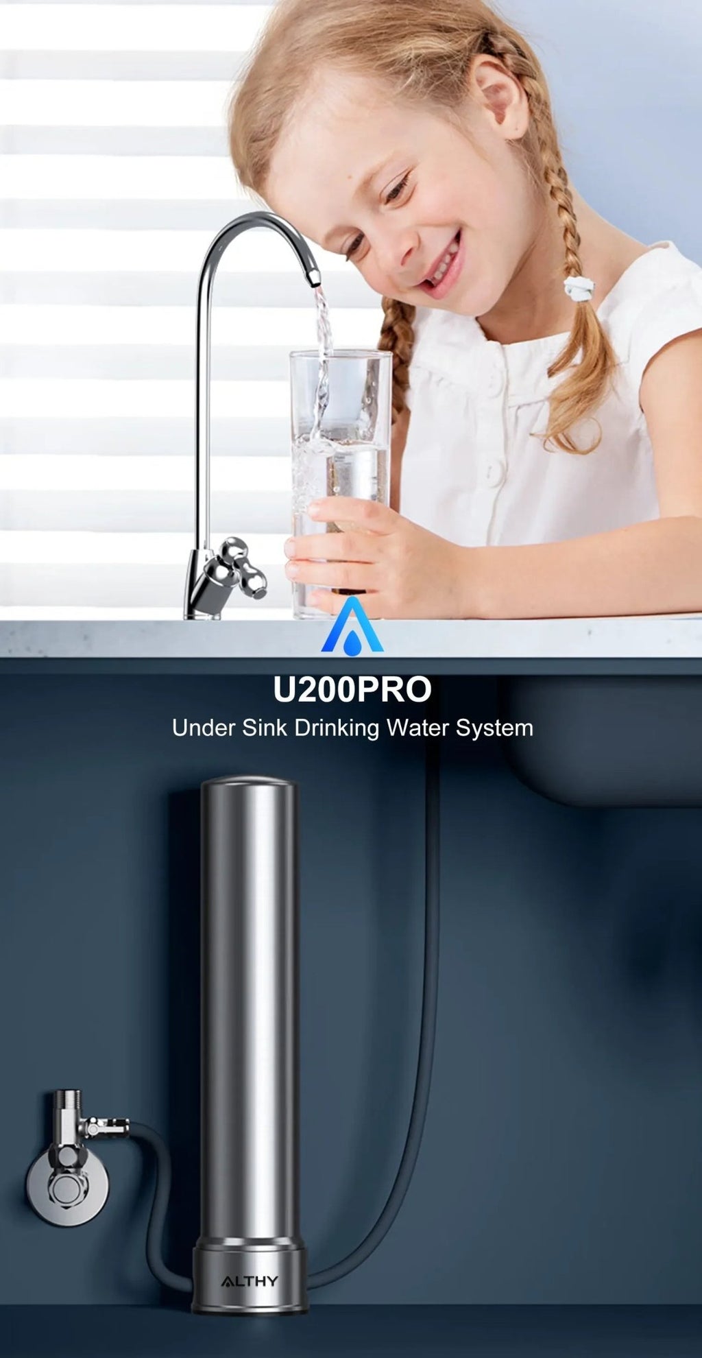 ALTHY U200PRO Kitchen Under Sink Drinking Water Filter Purifier 5 in 1, Stainless Steel Filtration System With Faucet - memorylane shop