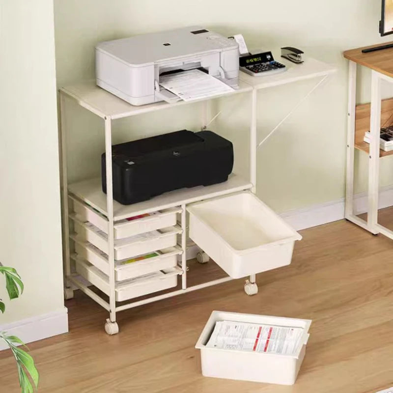 Kitchen Island Cart with 6 Drawers – Rolling Sideboard Cabinet with Extended Desktop