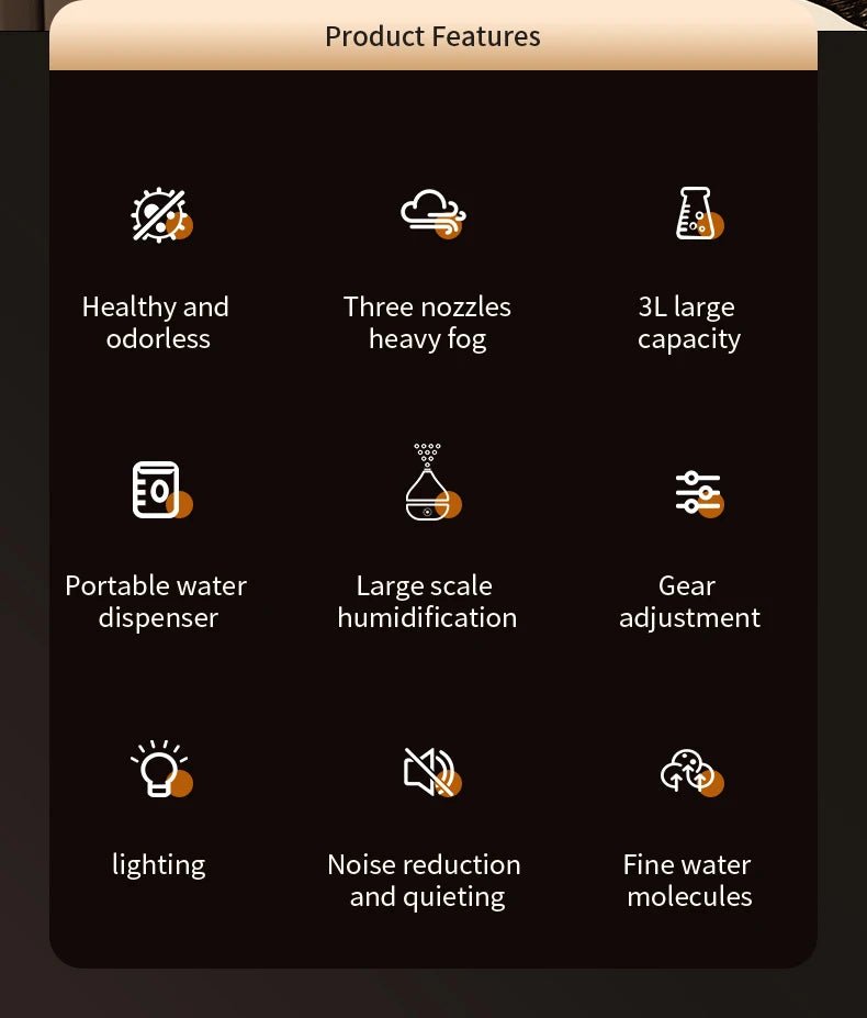 3L Air Humidifier 3 Nozzles Smart Cool Mist Humidifier For Home Bedroom Office night light USB Humidifier Diffuser - memorylane shop