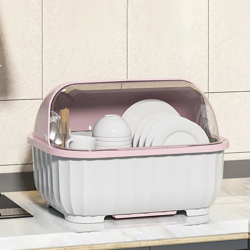 Kitchen Dish Drain Cabinet with Lid – Tableware & Chopstick Storage Box