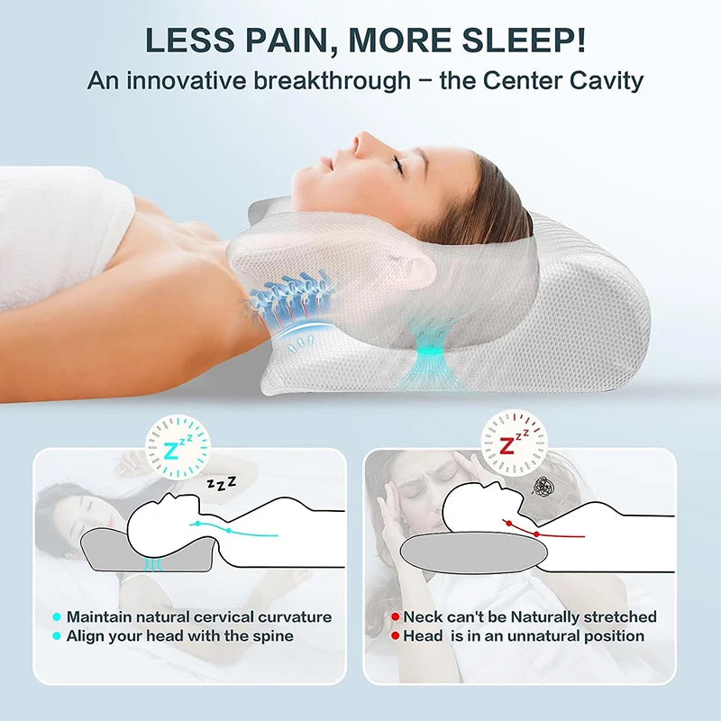 2-in-1 memory foam neck pillow - contoured orthopedic support for better sleep