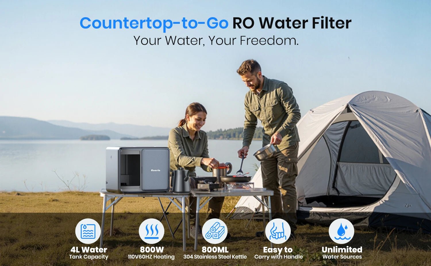 Raorio Camping Water Drinking Filter Outdoor Intelligent ReverseOsmosis System Portable Heating Water 5 Stage RO&UV Purification - memorylane shop