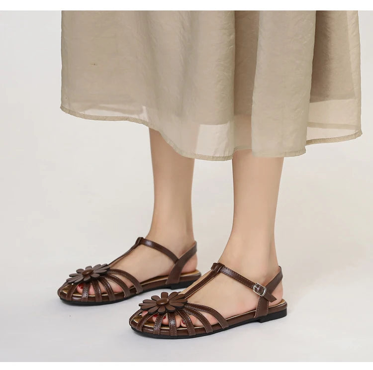 Women's Braided Hollow Closed-Toe Roman Flat Sandals