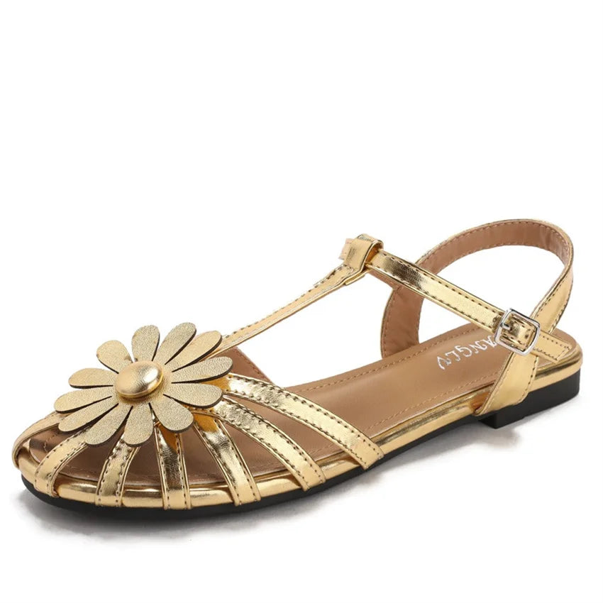 Summer Flat Sandals for Women Braided Hollow Closed-toe Sandals Outdoor Wear Breathable Holiday Roman Shoes sandalias de mujer