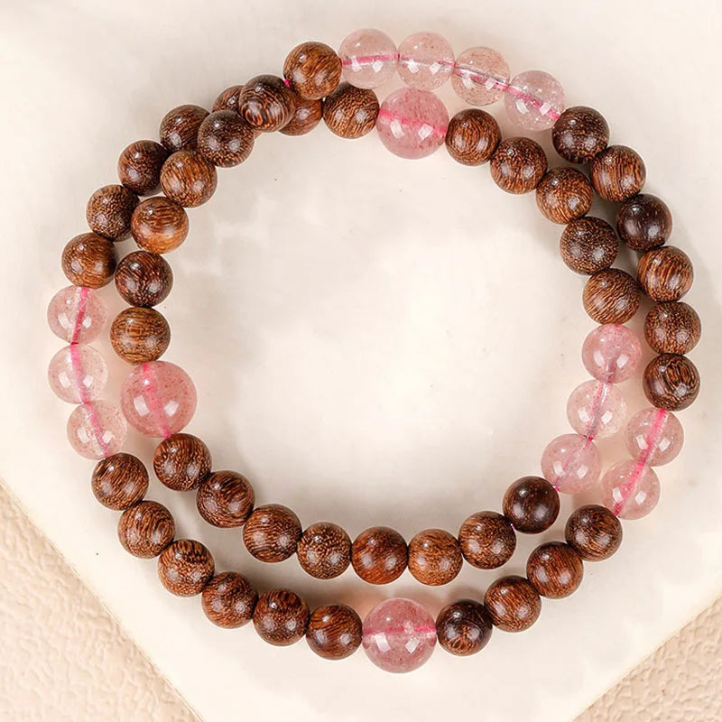 2026 natural golden sandalwood strawberry quartz lucky beads double layer beaded bracelet for women men summer fresh gift for gi