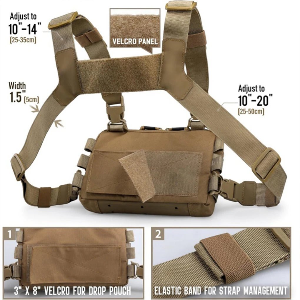 Men Tactical Chest Rig Recon Kit Bag Front Pouch EDC Chest Pack Lightweight for Hunting Hiking Running Outdoor Daily Use - memorylane shop