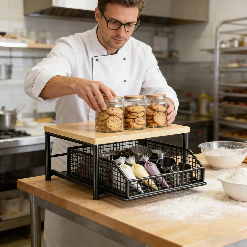 Wooden Kitchen Storage Rack with Drawer – Multi-Use Standing Shelf Organizer