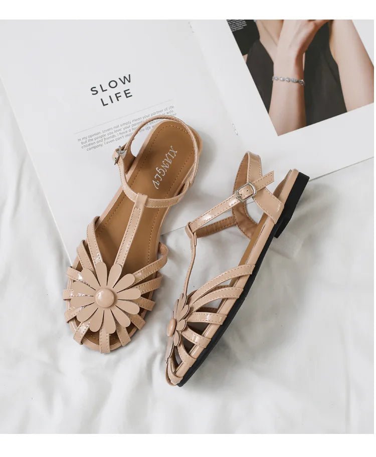 Summer Flat Sandals for Women Braided Hollow Closed - toe Sandals Outdoor Wear Breathable Holiday Roman Shoes sandalias de mujer - memorylane shop