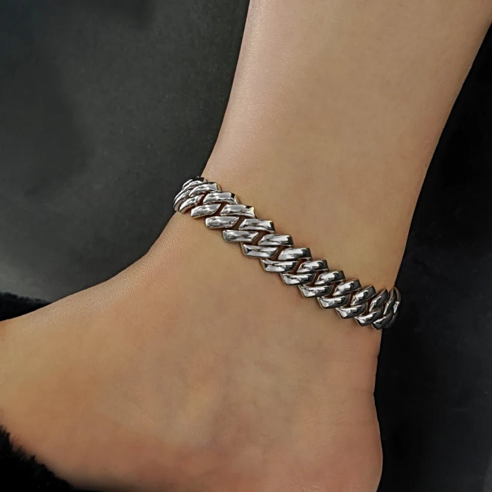 Summer 14MM Chunky Cuban Anklet For Women Gold - plated Rhombus Cuban Link Chain Anklets Beach Sandals Jewelry New - memorylane shop