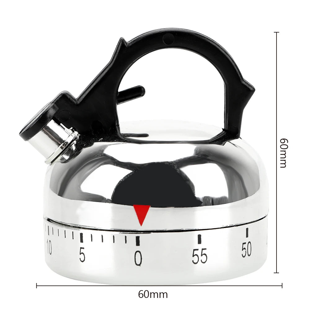 60-Minute Mechanical Kitchen Timer – Kettle Shape Countdown Alarm