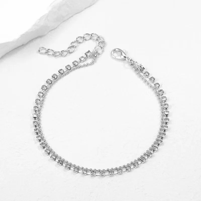 Women's Crystal Silver Chain Link Anklet – Barefoot Beach Jewelry