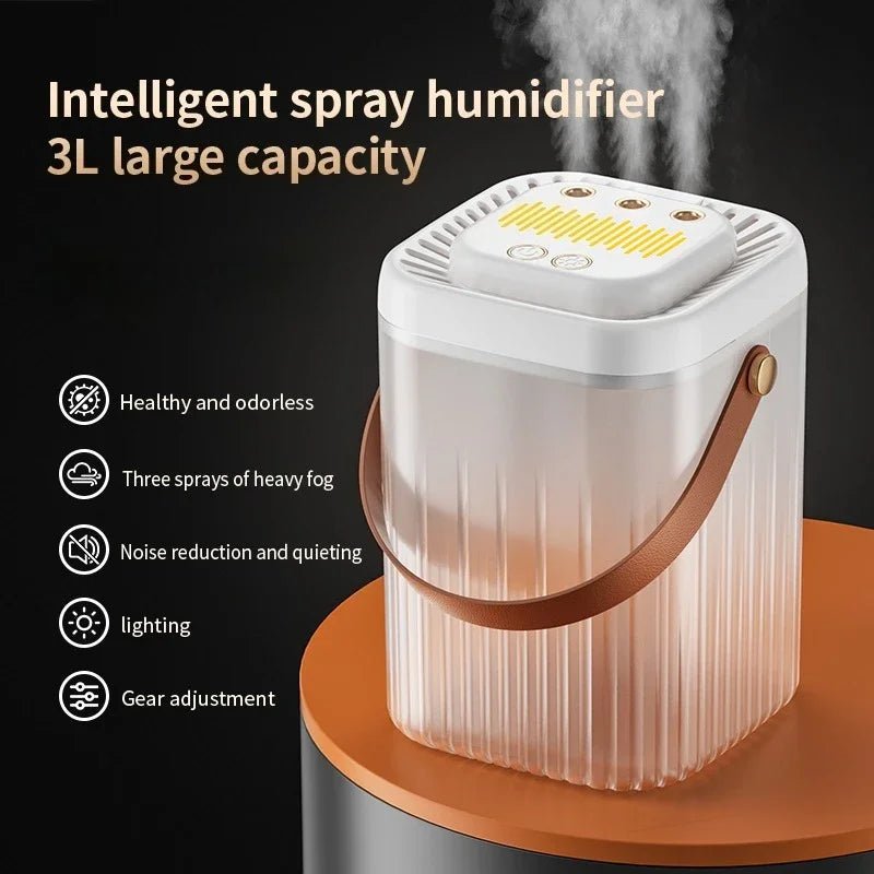3L Air Humidifier 3 Nozzles Smart Cool Mist Humidifier For Home Bedroom Office night light USB Humidifier Diffuser - memorylane shop