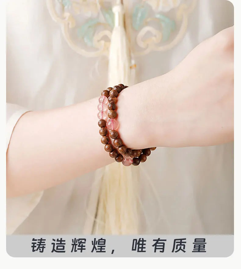 2026 natural golden sandalwood strawberry quartz lucky beads double layer beaded bracelet for women men summer fresh gift for gi