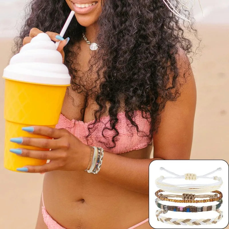 Beach Summer Ankle Bracelet for Women Teen Girls Waterproof , Handmade Braided Adjustable String Anklets Surfer Bracelets