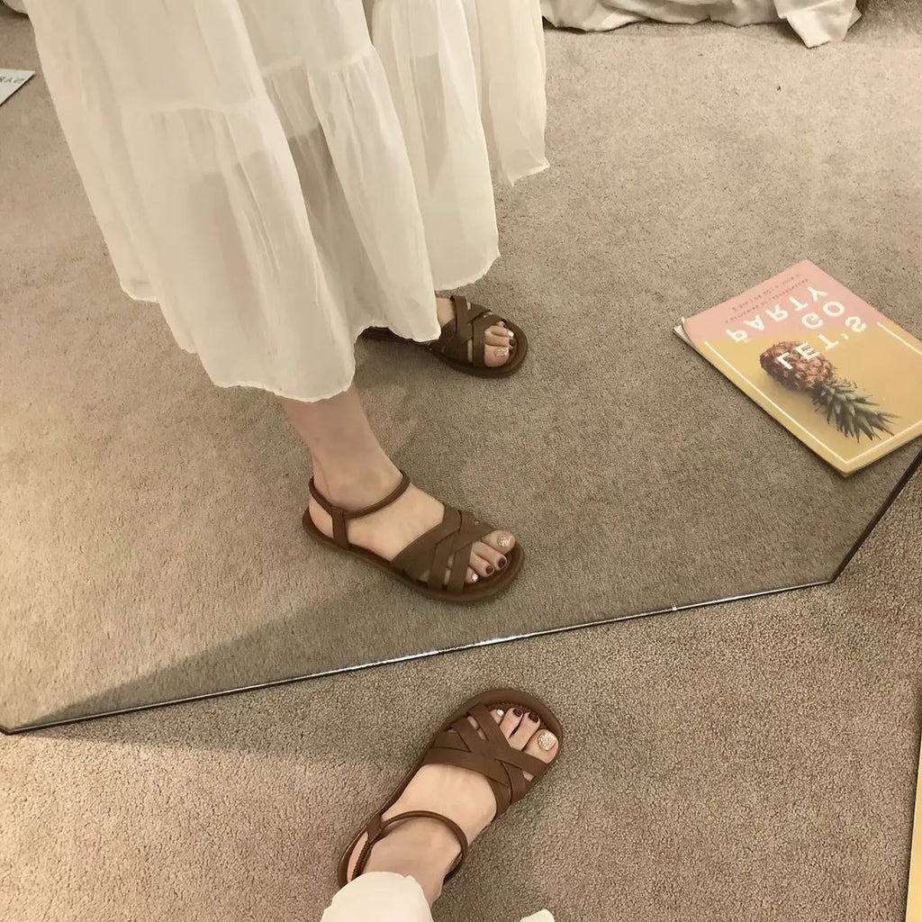 Summer Sandals New Fashion Simple Women Shoes Soft Comfort Versatile Flat Shoe Beach Retro Daily Roman Shoes Босоножки Женские