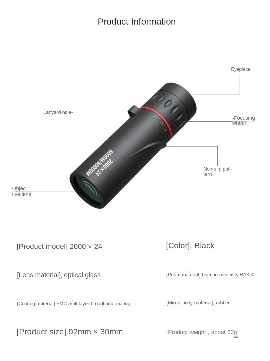 2000x24 HD Monocular Telescope Mini Portable Mobile Phone Telescope with Holder Outdoor Camping Hunting Birdwatching Telescopes