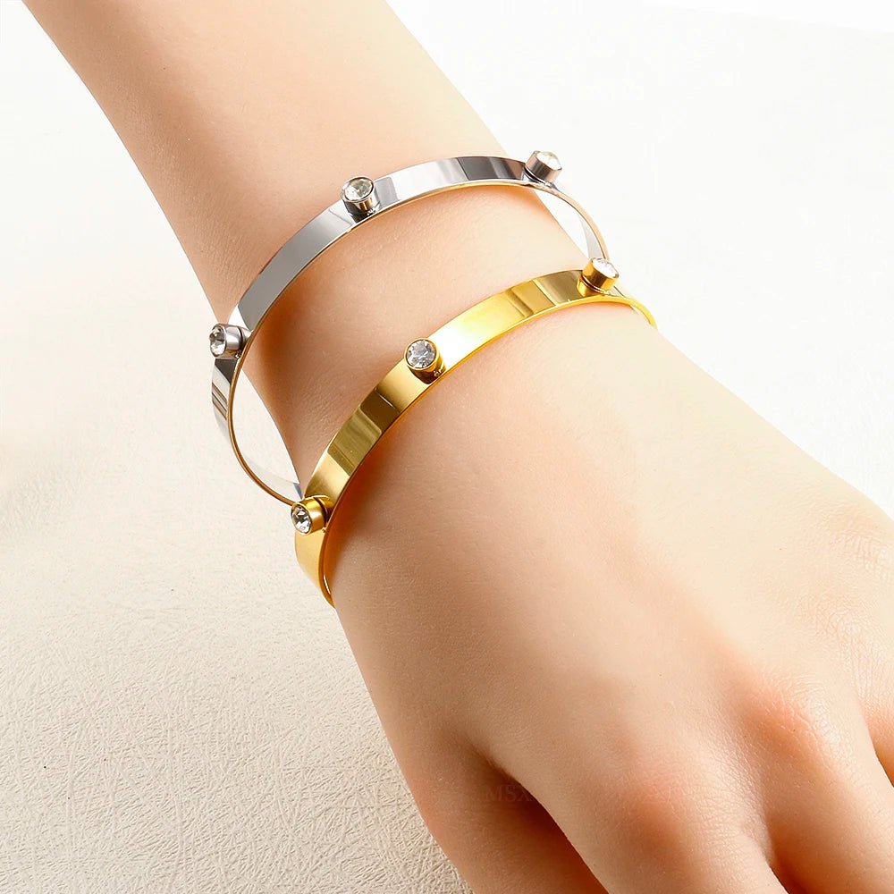 Fashion Simple Stainless Steel 3 Crystal Bracelet Bangle - memorylane shop