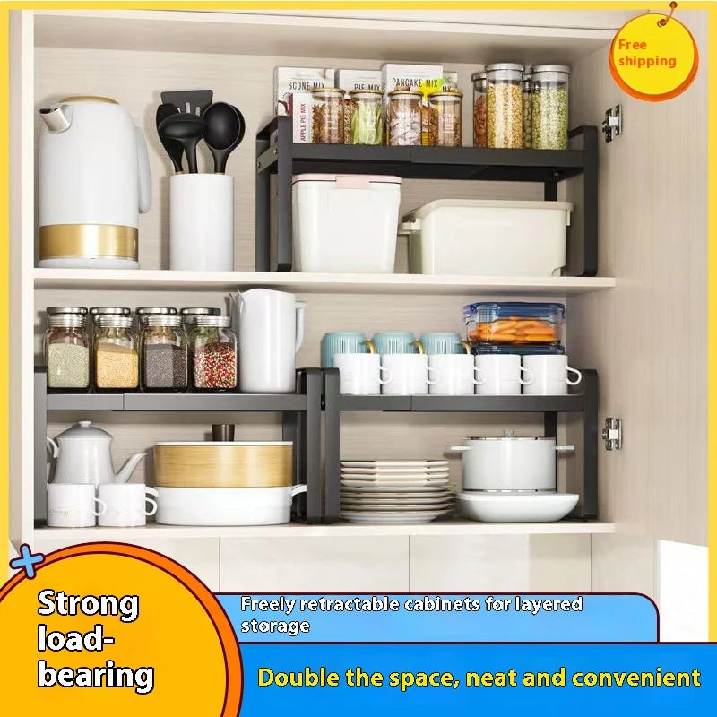 Retractable Kitchen Countertop Shelf – Adjustable Microwave & Oven Rack Organizer