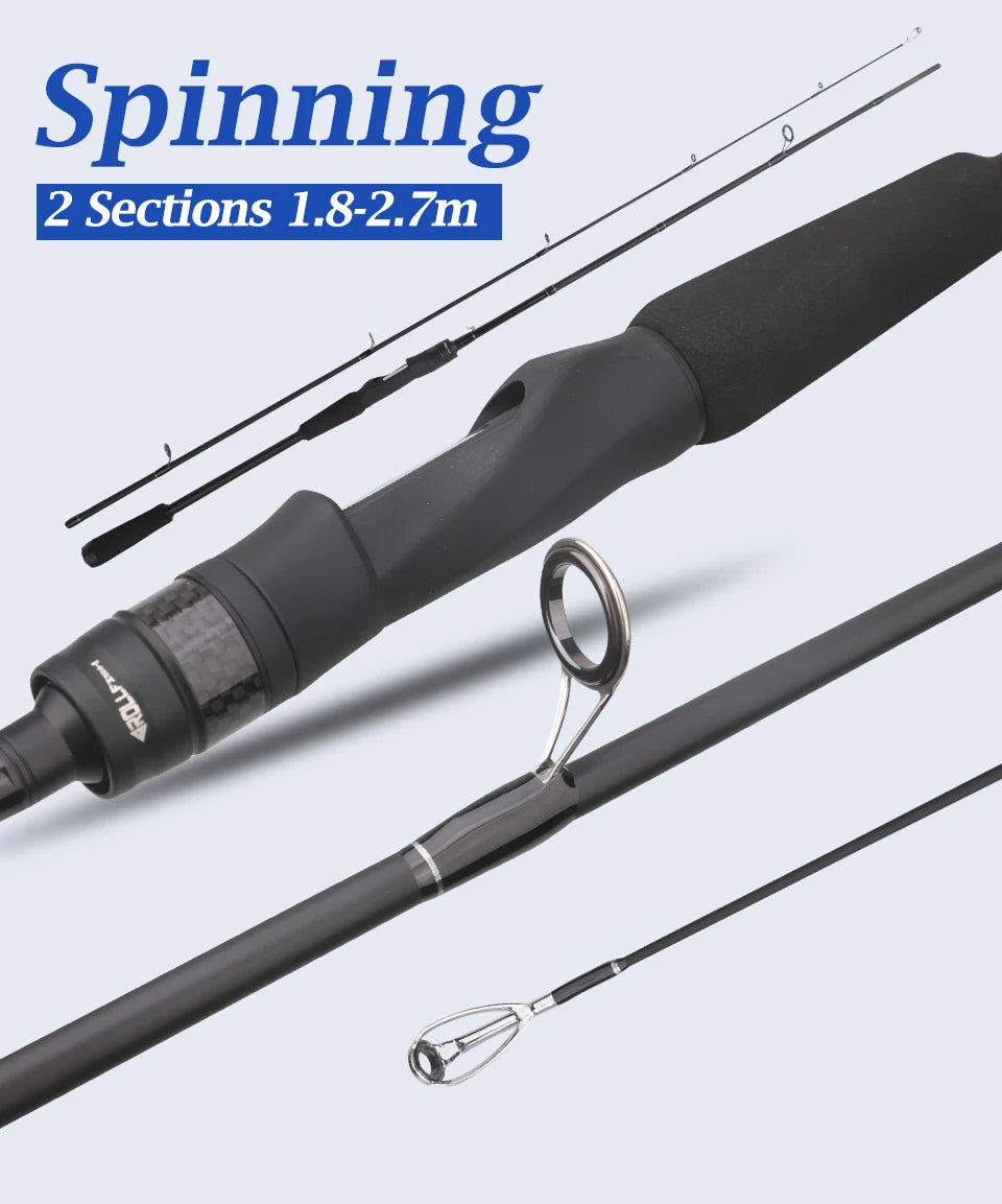 ROLLFISH Carbon Fiber Spinning Casting Fishing Rod M Power Fast Action For Freshwater & Saltwater Bass Trout Carp Fish
