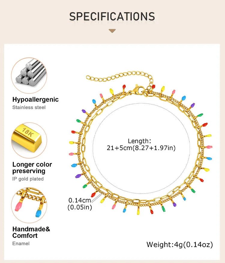 Summer Beach Boho Anklets for Women, Doule Layered Colorful Tassel Foot Chain Ankle,adjustable Leg Bracelets Bodychain Gifts - memorylane shop