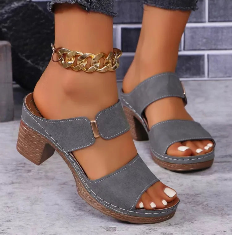 Women's Elegant Square Heel Sandals – Breathable Wedge Slides