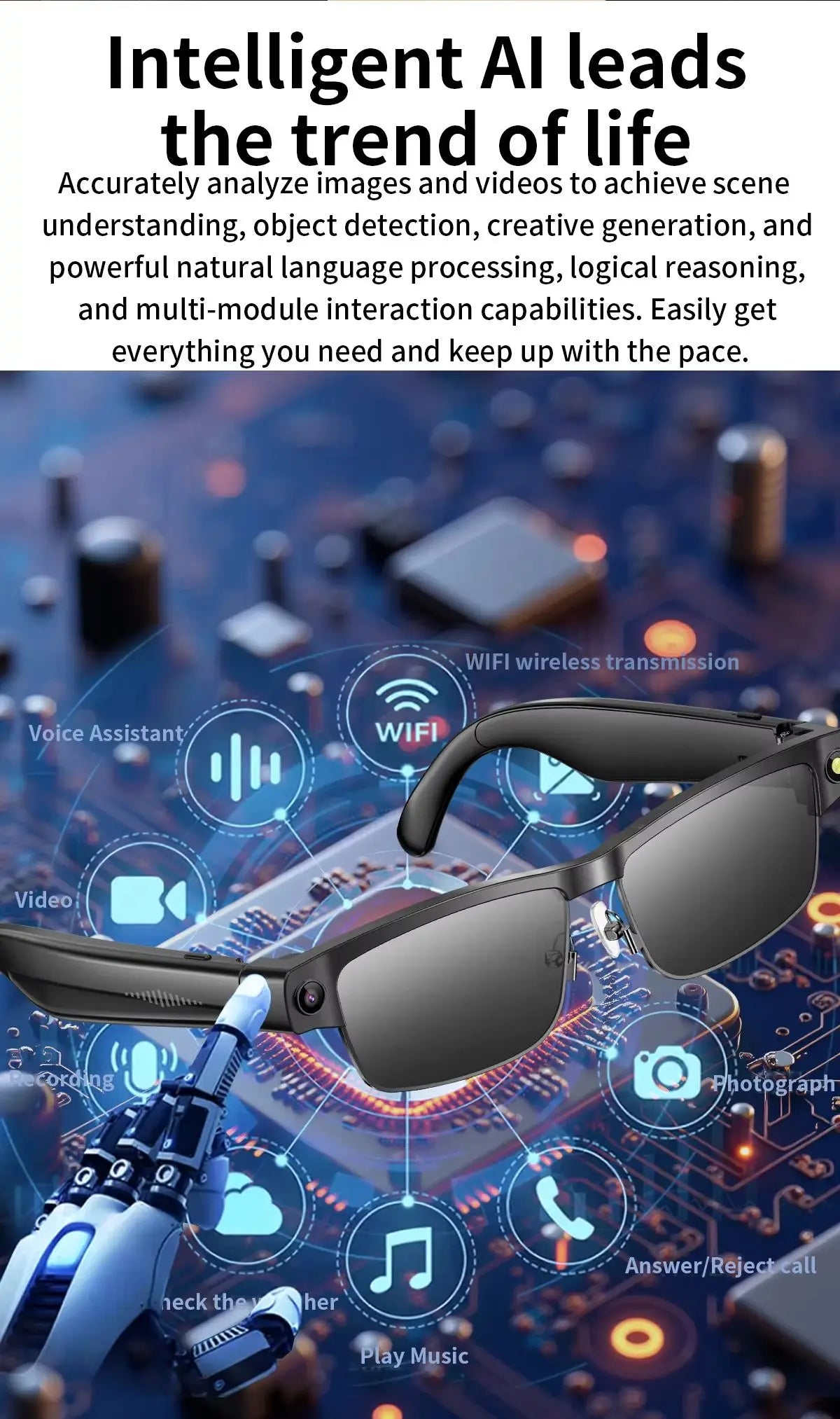 Smart Camera Glasses – Photo, Video, BT Call & AI Voice Assistant | Sunglasses
