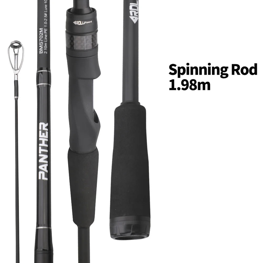 ROLLFISH Carbon Fiber Spinning Casting Fishing Rod M Power Fast Action For Freshwater & Saltwater Bass Trout Carp Fish