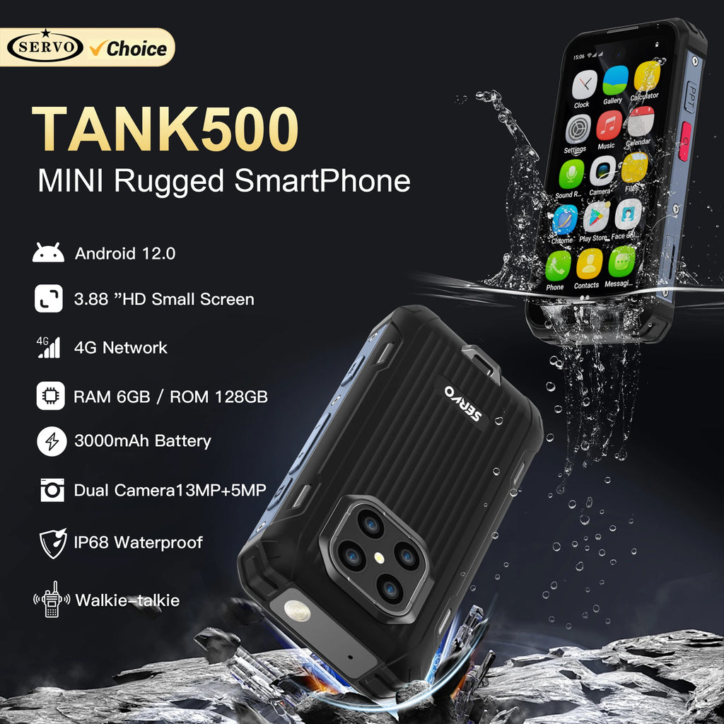 SERVO TANK500 Rugged Smartphone – IP68, 4G LTE, Android 12, 6GB RAM