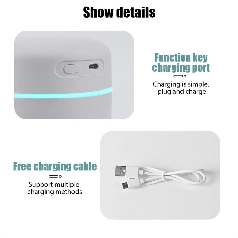 420ml Air Humidifier Portable USB Aroma Oil Diffuser with Colorful Light Cool Mist Sprayer For Bedroom Home Office Car Purifier - memorylane shop