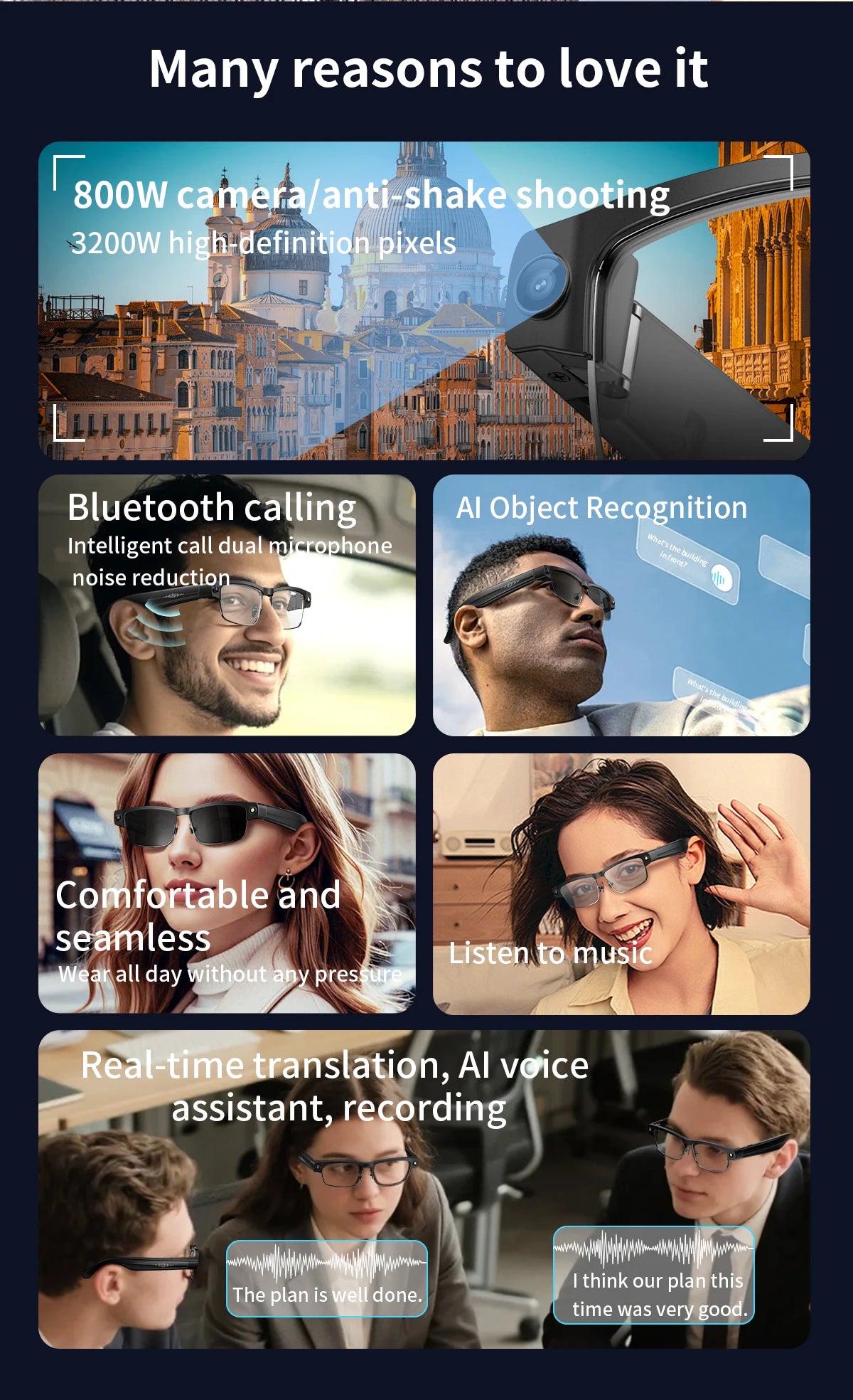 Smart Camera Glasses – Photo, Video, BT Call & AI Voice Assistant | Sunglasses