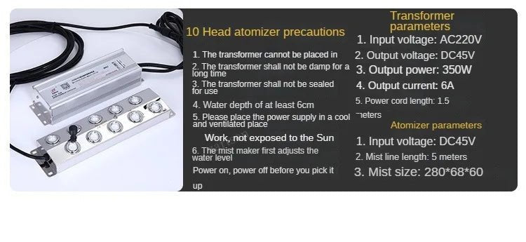 DC48V 4/6/8/10 Head Humidifier Ultrasonic Mist Maker Fogger For Mushroom Plants Without Power Supply - memorylane shop