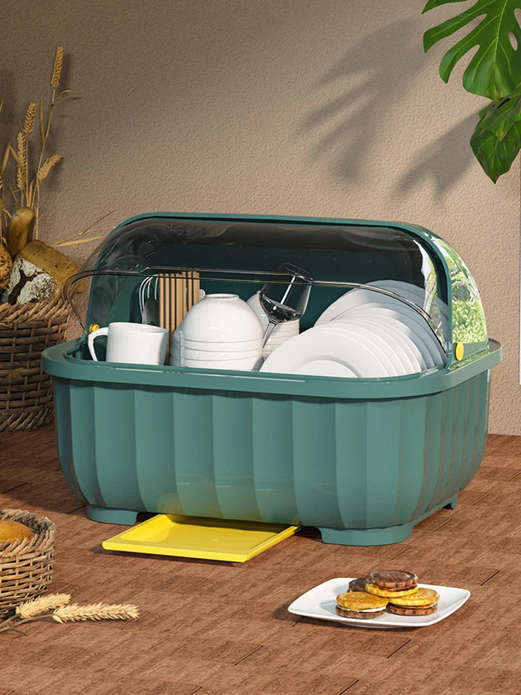 Kitchen Dish Drain Cabinet with Lid – Tableware & Chopstick Storage Box