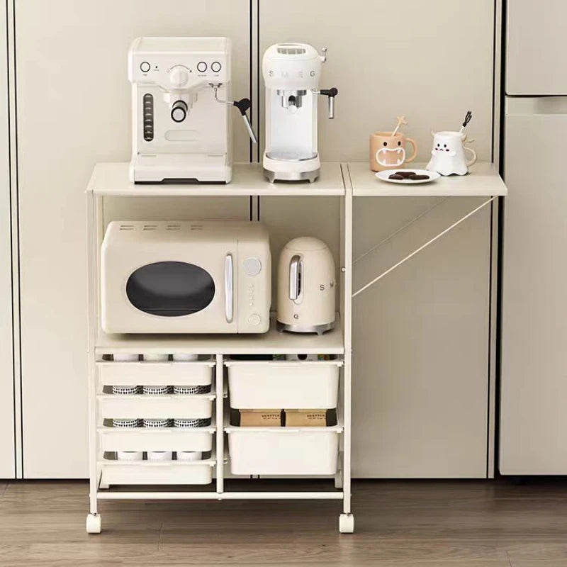 Kitchen Island Cart with 6 Drawers – Rolling Sideboard Cabinet with Extended Desktop
