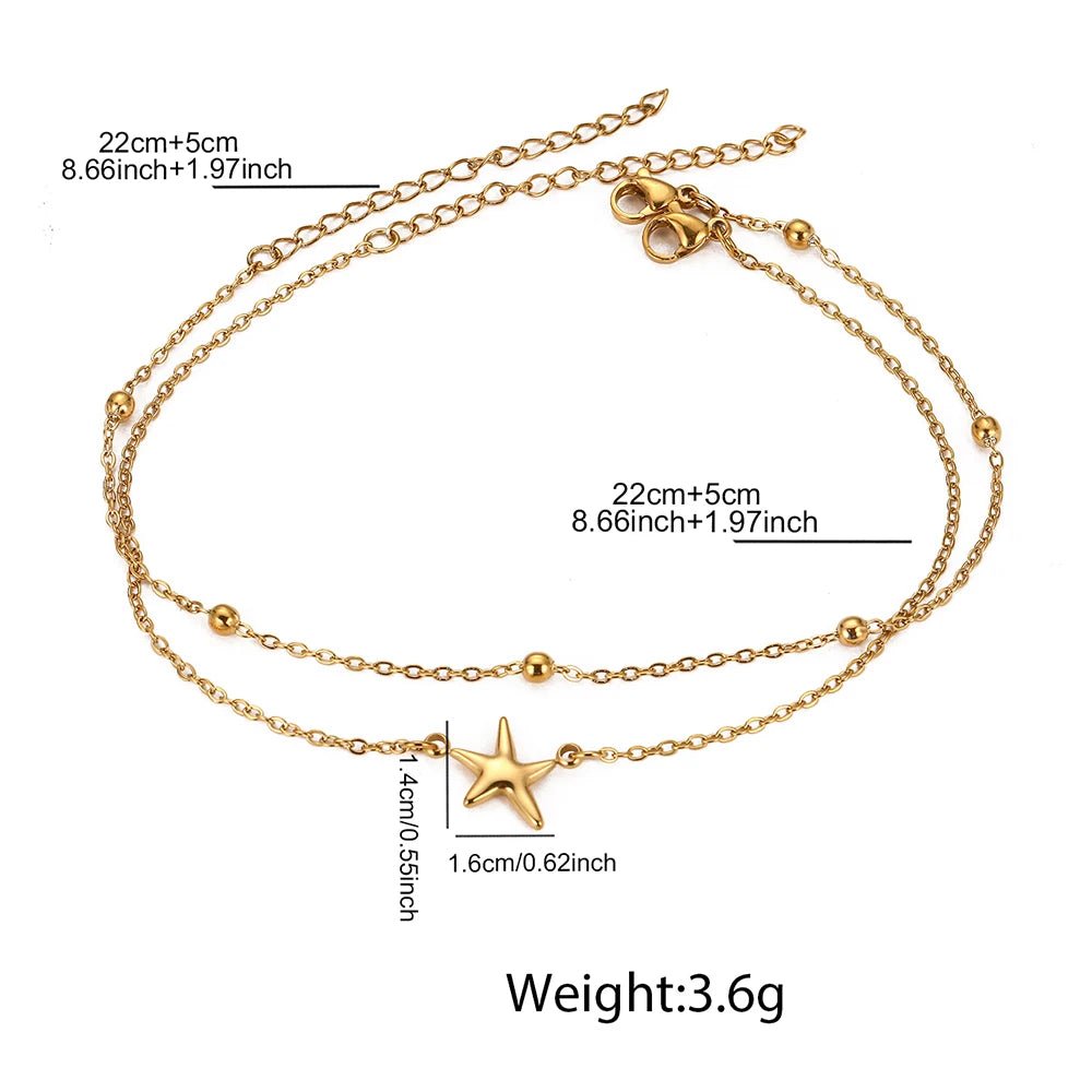 Summer Beach Starfish Pendant Anklet: Stainless Steel Women’s Double - Strand Beaded Anklet – Bohemian - Style Beach Footwear Gift - memorylane shop