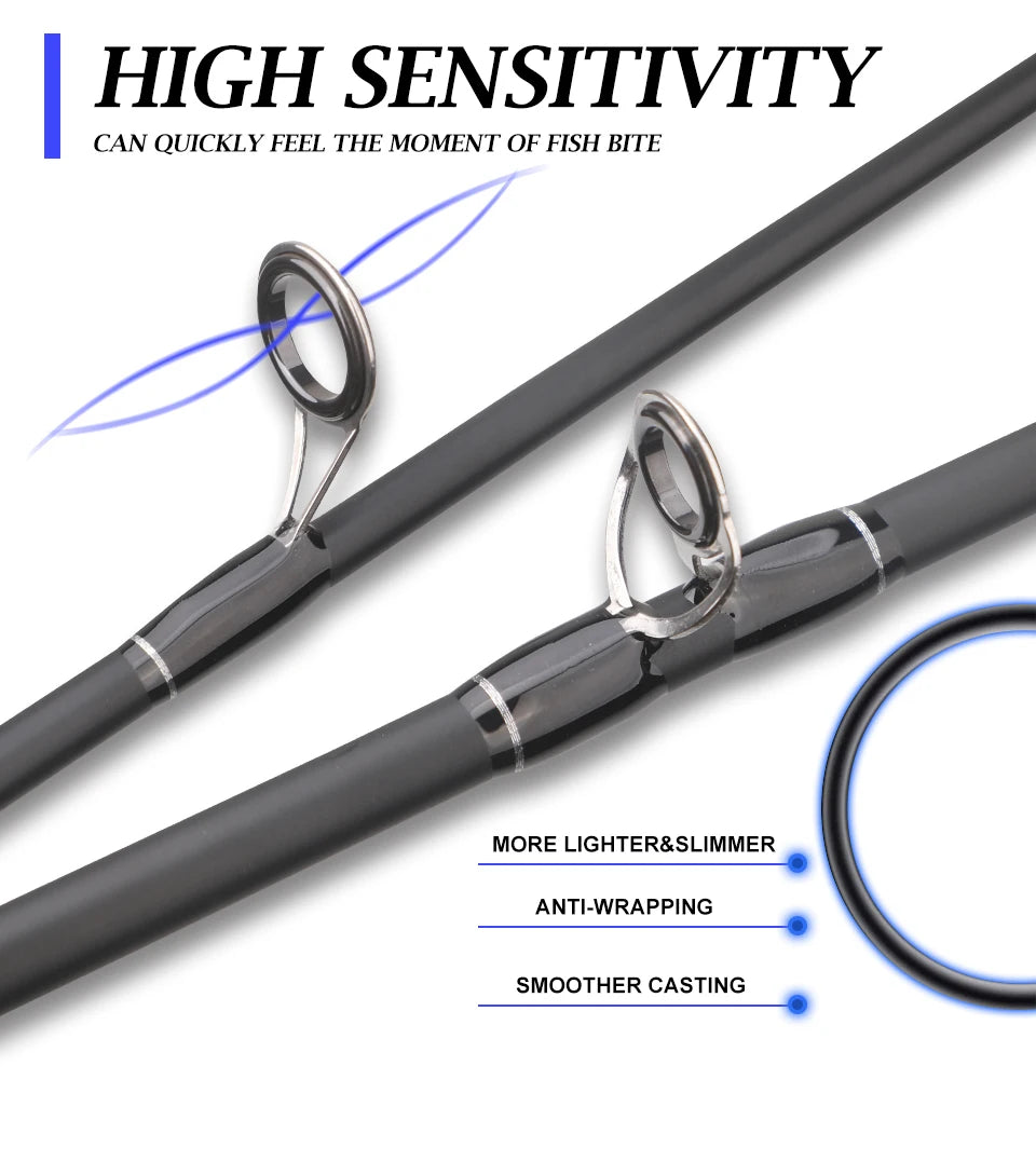 ROLLFISH Carbon Fiber Spinning Casting Fishing Rod M Power Fast Action For Freshwater & Saltwater Bass Trout Carp Fish