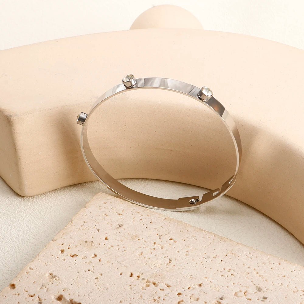 Fashion Simple Stainless Steel 3 Crystal Bracelet Bangle - memorylane shop