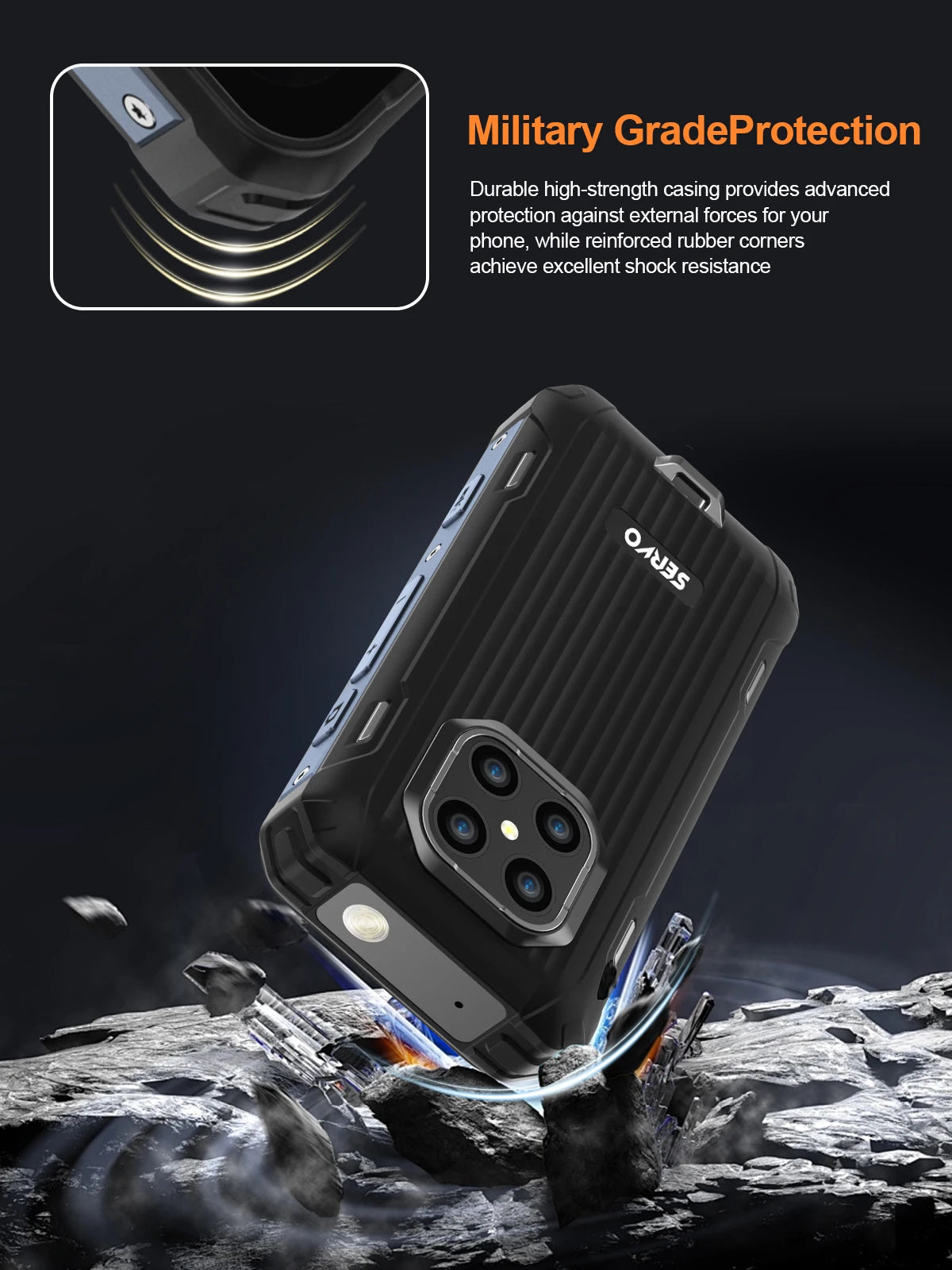SERVO TANK500 Rugged Smartphone – IP68, 4G LTE, Android 12, 6GB RAM