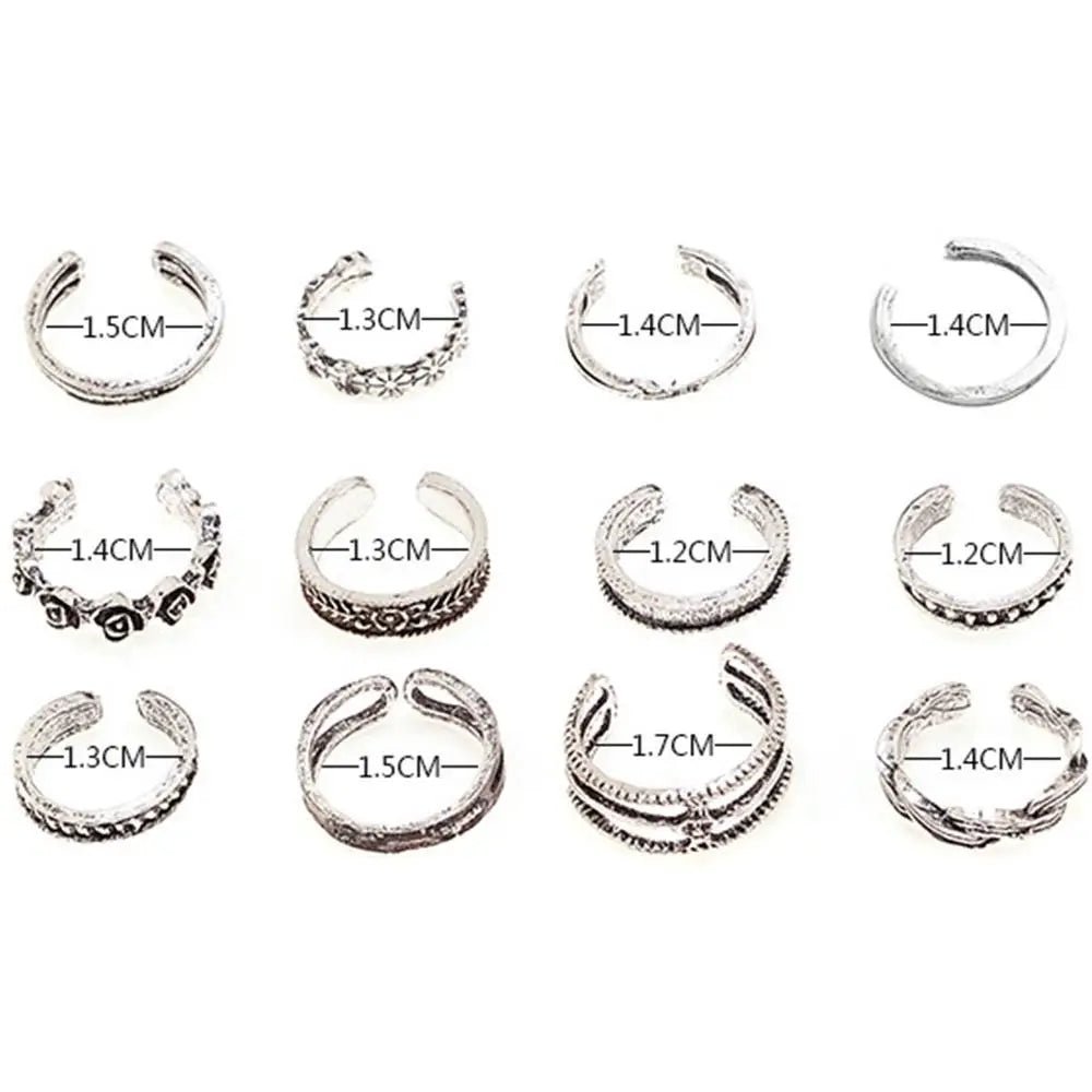 12pcs Summer Toe Rings For Women Outdoor Beach Vacation Open Adjustable Metal Women's Foot Ring Heart Foot Ring Set - memorylane shop