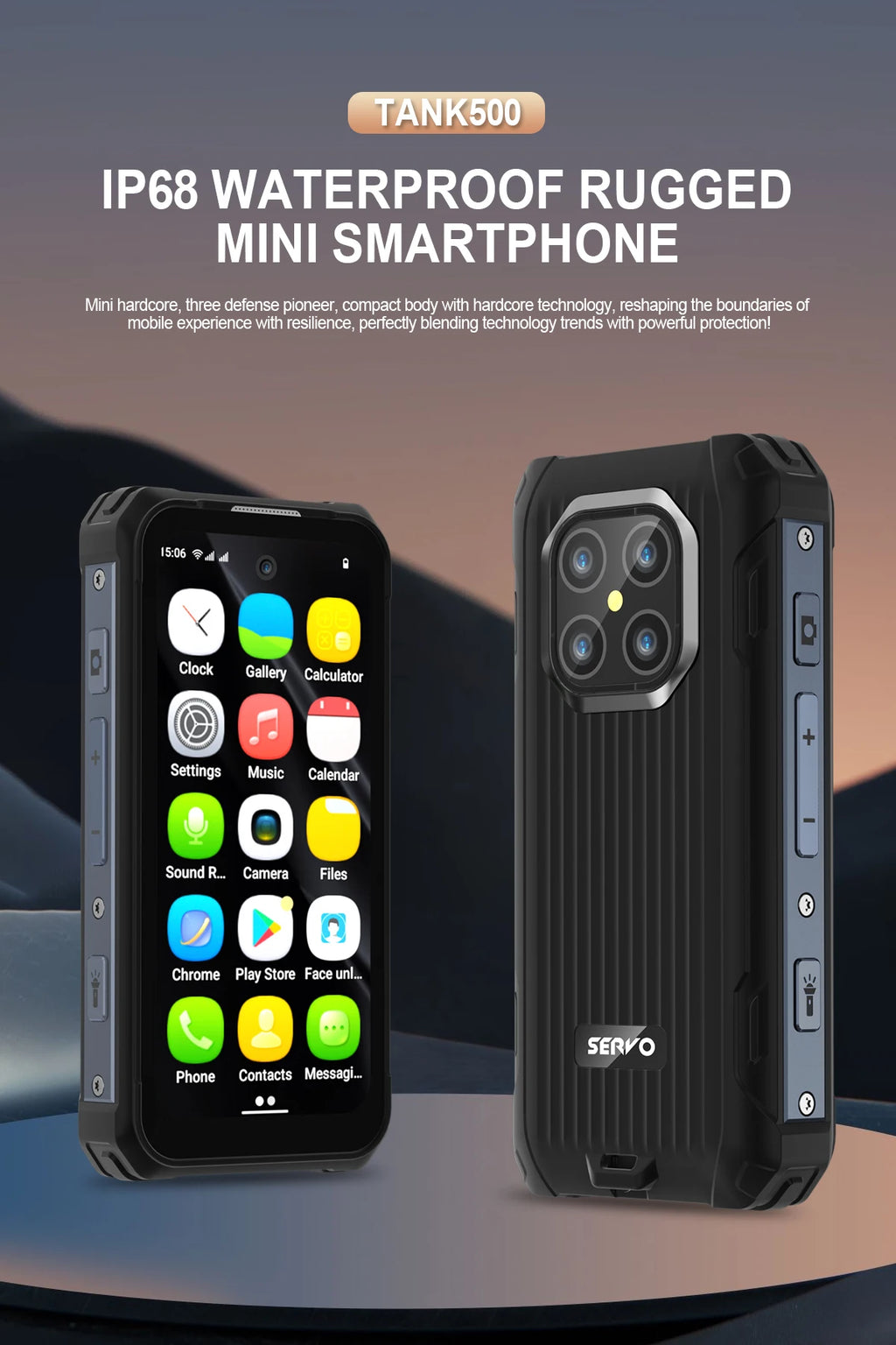 SERVO TANK500 Rugged Smartphone – IP68, 4G LTE, Android 12, 6GB RAM