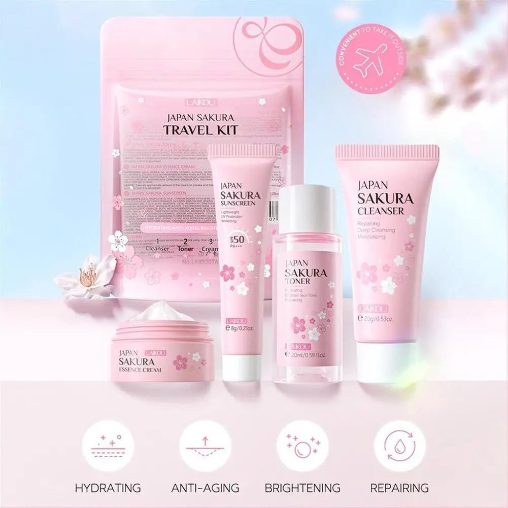 Sakura Skin Care Sets & Kits With Cleanser,Serum,Eye Cream,essence Cream Beauty Products For Women Gift Sets Routine Travel Kit - memorylane shop