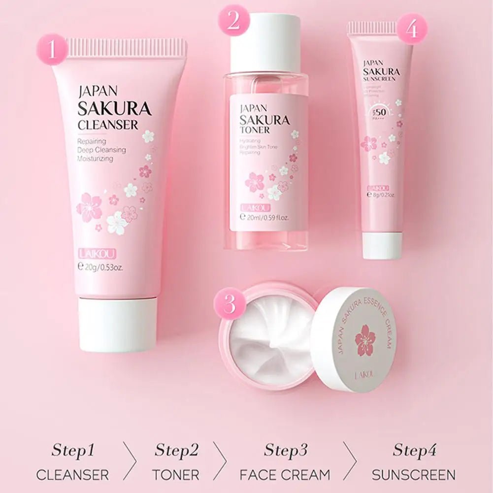 Sakura Skin Care Sets & Kits With Cleanser,Serum,Eye Cream,essence Cream Beauty Products For Women Gift Sets Routine Travel Kit - memorylane shop