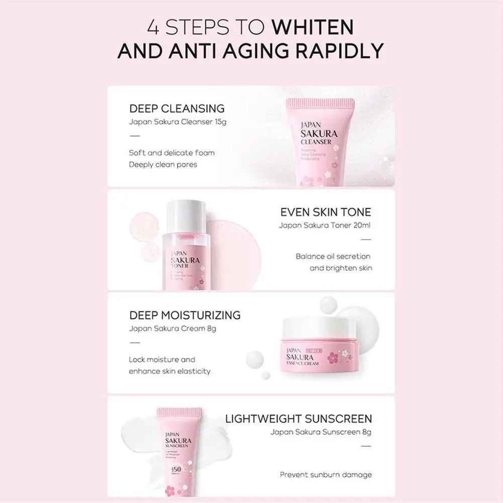 Sakura Skin Care Sets & Kits With Cleanser,Serum,Eye Cream,essence Cream Beauty Products For Women Gift Sets Routine Travel Kit - memorylane shop